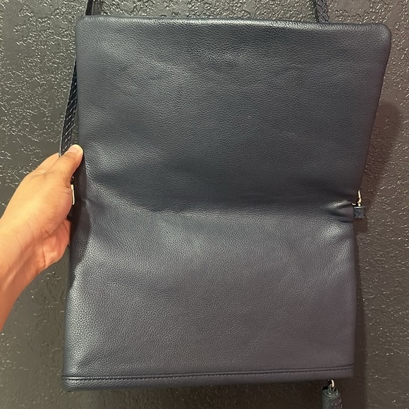 Vintage Used Gigi New York Blue Zippered Clutch Bag Ladies Purse Accessory - Picture 4 of 6